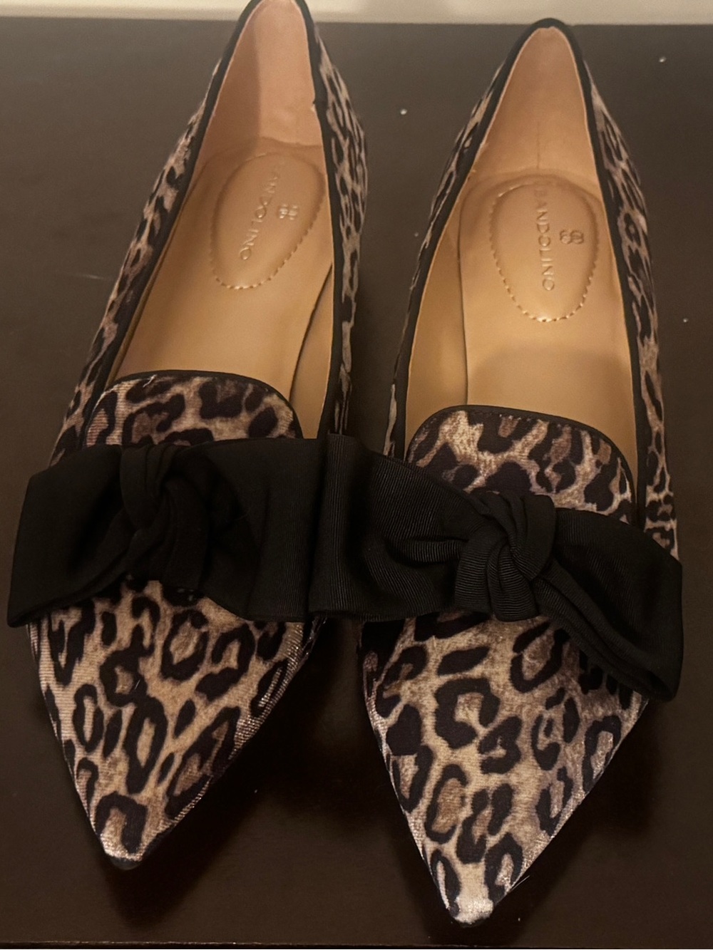 Bandolino Leopard Print Pointed Flats with Black Bow